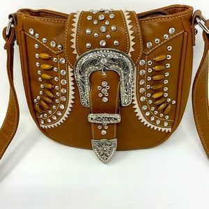 Montana West Studded Glass Saddle Purse Messenger bag Faux Leather‎